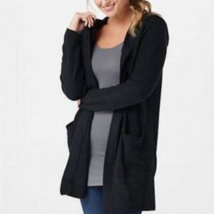 Barefoot Dreams Cozy Chic Lite Cardigan Sweater Hooded Black Pockets Women Small